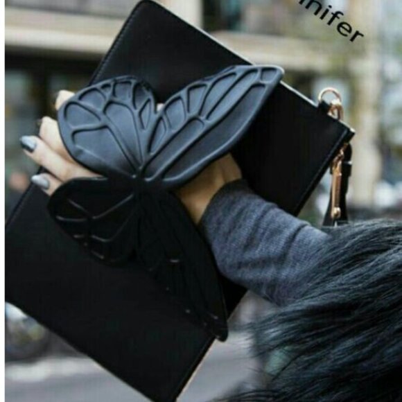 Sophia Webster Sophia Webster Black Leather Butterfly Wristlet Pouch - Picture 2 of 6